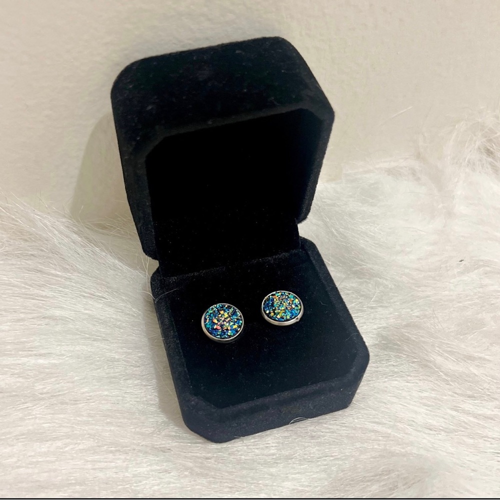 Druzy Crystal and Silver Stud Earrings